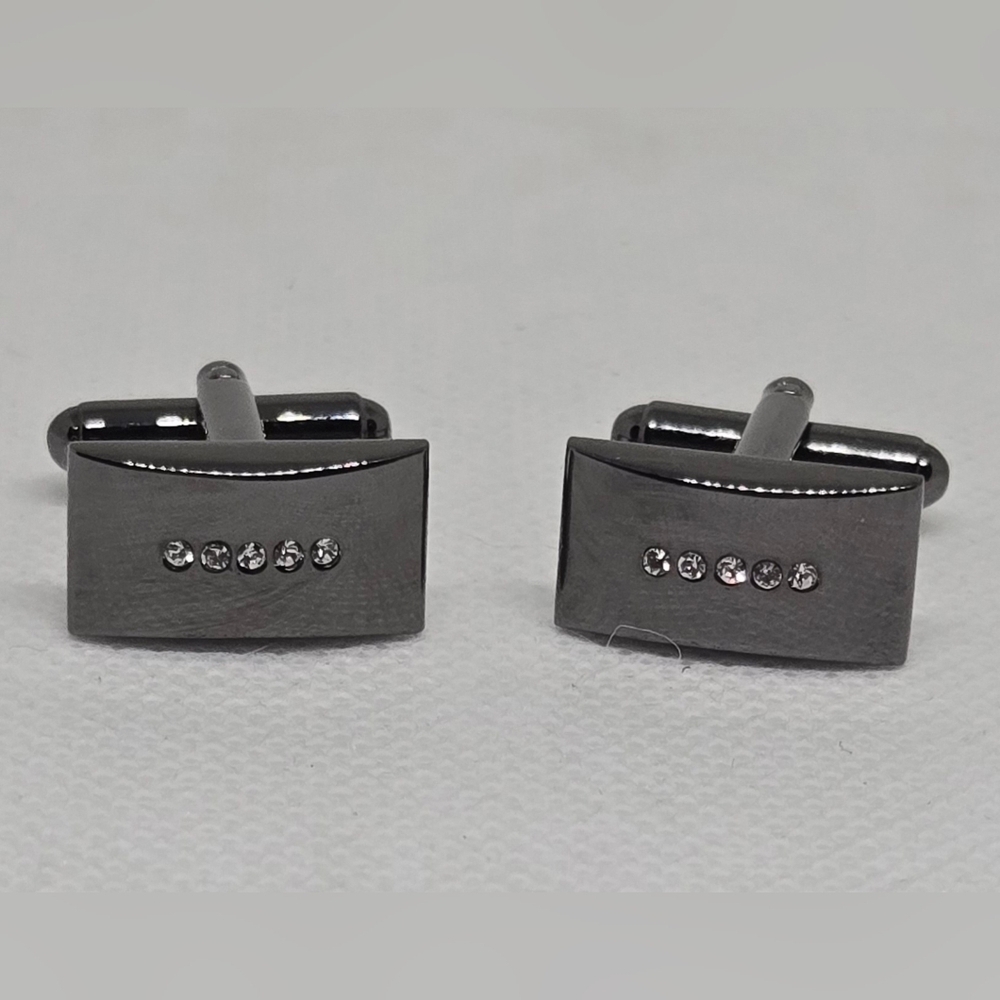 Gunmetal Brushed Cuff Links with Crystal Accents | Classic Menswear